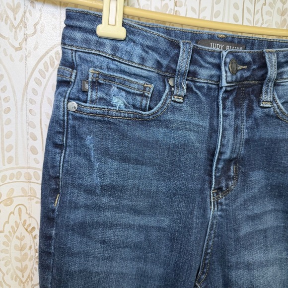 Judy Blue Dark Wash High Rise Skinny Jeans Raw Hem Distressed 3/26 JB88417 - Picture 5 of 11